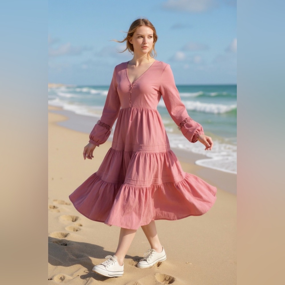 Lucky Brand Pink Maxi Dress with Embroidered Lace and Cut Out Back M MSRP$198